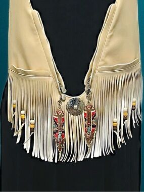 Sash Vegan Leather Tan Fringed Crossbody Bag with Embellishments